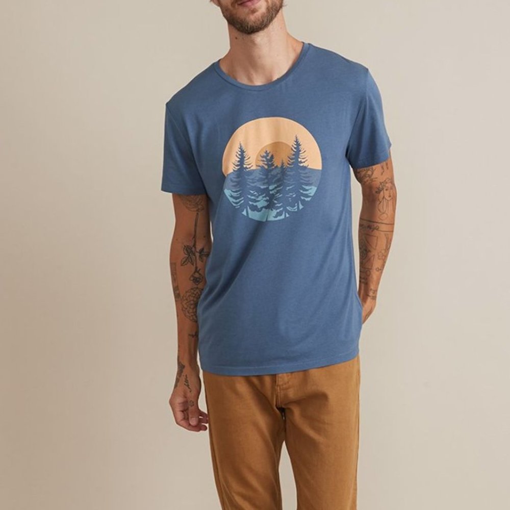 Marine Layer Signature Crew Graphic Tee in 'Vintage Indigo Trees'